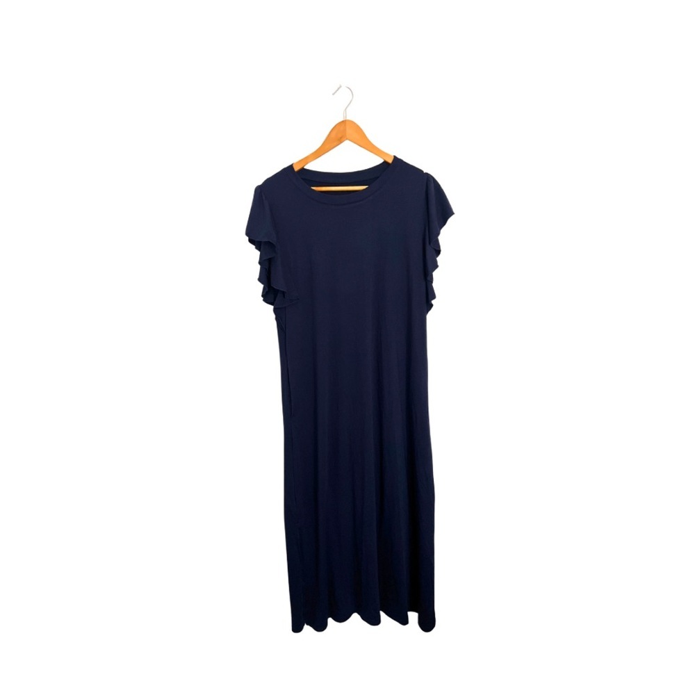 Elegant Navy Blue Ruffle Sleeve Dress - Picture 1 of 3